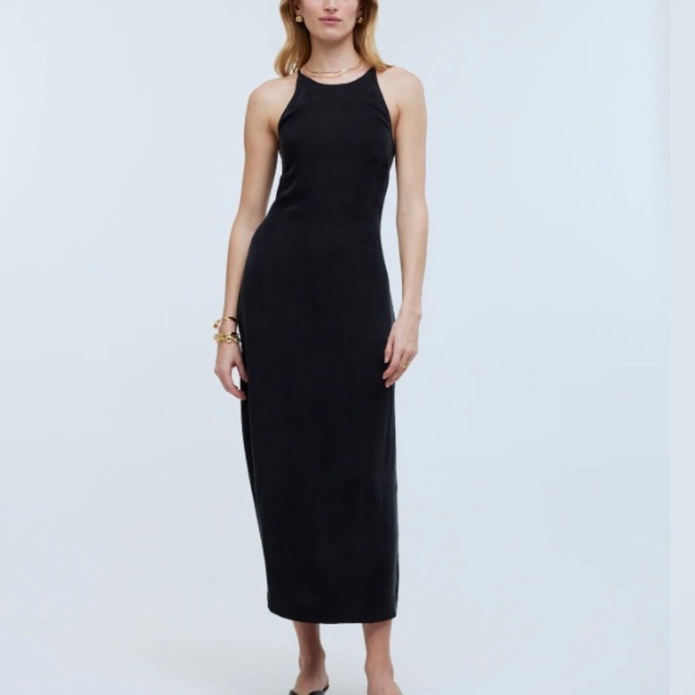 Madewell Black Crisscross Midi Dress Cupro Blend Size 4 NWOT